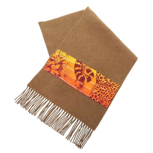 HERMES Cashmere Brown Orange Scarf Luxurious 0695HERMES - Picture 2 of 9